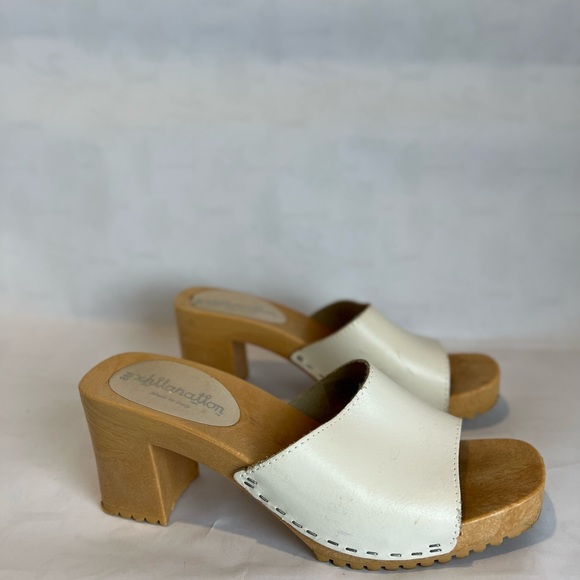 VINTAGE 90’s/Y2K White Leather Wooden Chunky Heel Open Toe Mule Size 8 - Picture 10 of 10